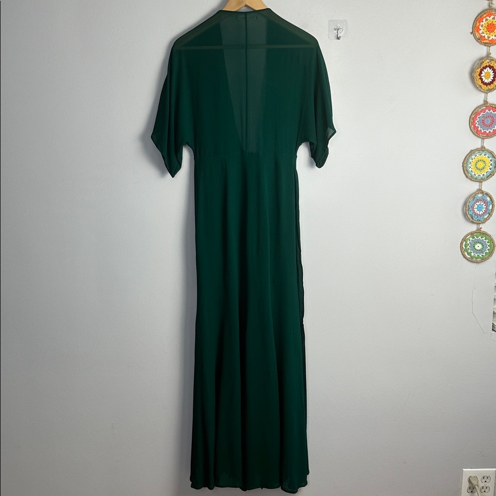 Reformation Winslow Short Sleeve Wrap Dress in Emerald Green Small Whimsical USA - Picture 12 of 16
